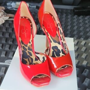 Stylish Red Peep-Toe Heels